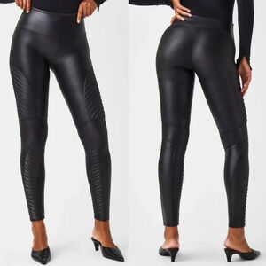 SPANX Black Faux Leather Moto Leggings